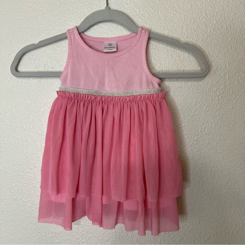Hanna Andersson happy pink Swish Sparkle Dress with Tulle Tiers 75 / 12-18m